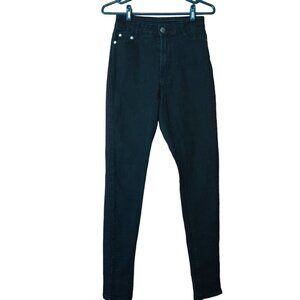 Bob Jeans Women's 7/8 Juniors Mid Rise Black Denim Skinny Jeans